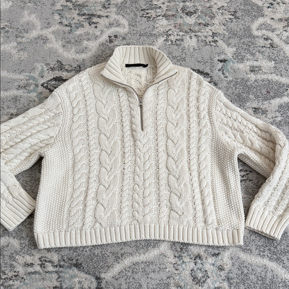 Jenni Kayne Cotton Cable-Knit Zip Sweater Chunky - Picture 2 of 11